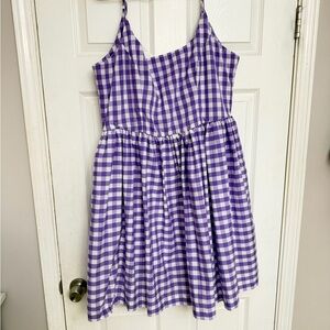 Purple Gingham Spaghetti‑Strap Dress